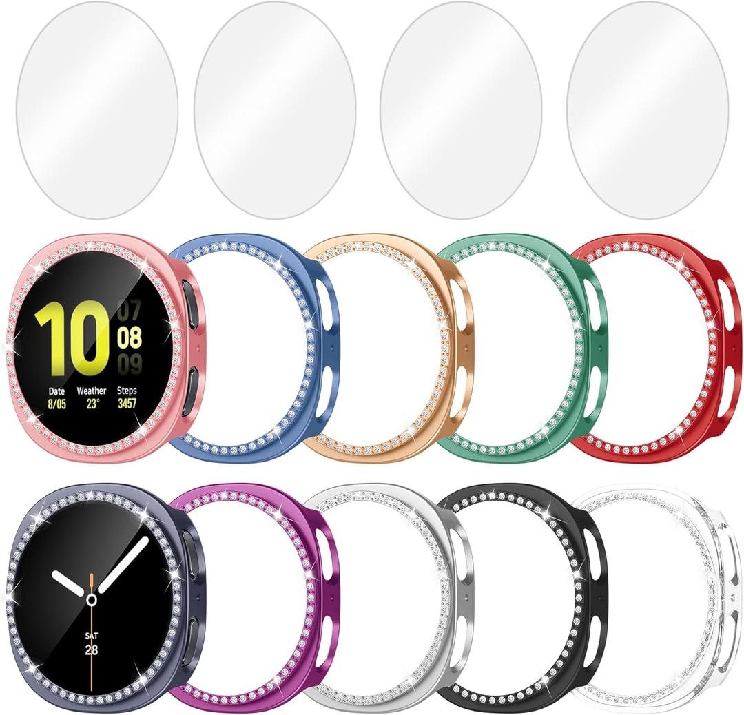 10+4 Pack Bling Case for Samsung Galaxy Watch 8 40mm with Tempered Glass Screen Protector, Glitter Diamond Hard PC Scratch Resistant Protective Cover Compatible with Galaxy Watch 8 40mm