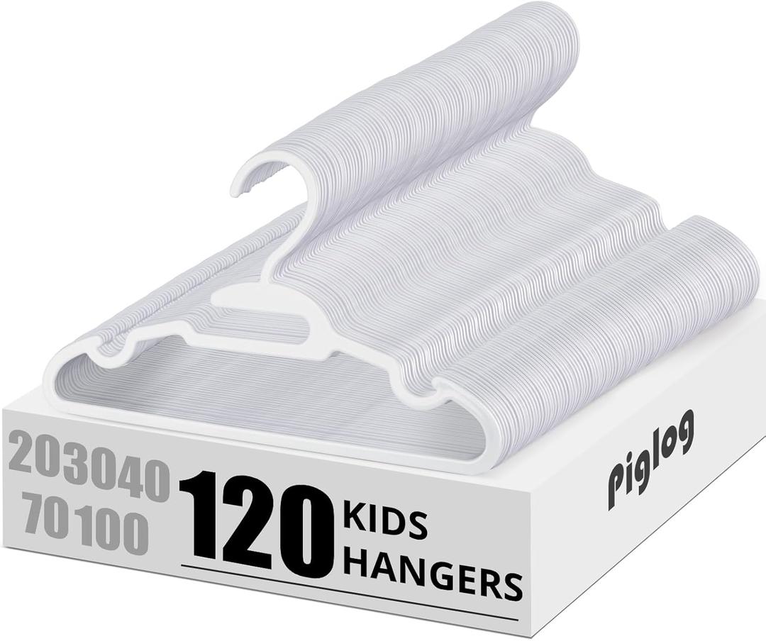 120 Pack Baby Hangers for Kids - U-Shape 11.4inch Toddler Clothes Hanger with Protect Collar, Infant Hangers for Nursery Newborn Closet, Girls Children Hanger White Plastic, Non-Slip