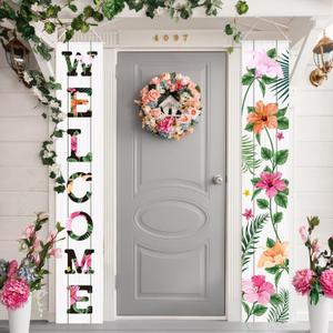 Frienda 2 Pcs Spring Welcome Floral Porch Banners 72"x12" Summer Flower Hanging Flag Porch Sign for Front Door Outdoor Seasonal Holiday Wedding Yard Decor Farmhouse Indoor Wall Backdrop(Bright Style)