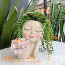 Face Plant Pot - Double Flower Pots for Indoor Outdoor Plants Resin Head Planter with Drainage Hole Cute Lady Face Plant Pots, Garden Decoration Planters, Medium