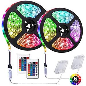 HIKENRI 6.56 feet Battery Powered LED Strip Lights, DIY Indoor and Outdoor Decoration, Waterproof, 24 Keys Remote, 2 Pack