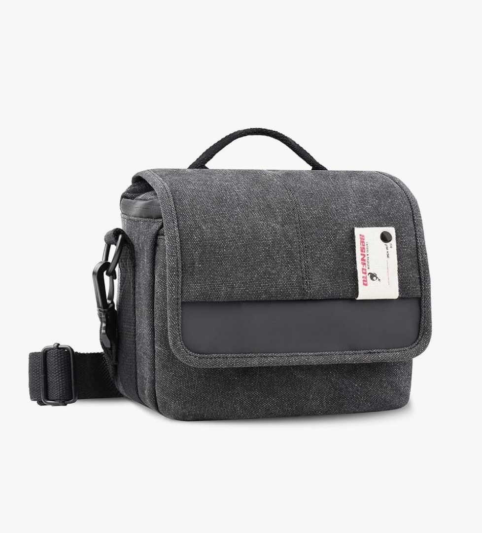 Besnfoto Camera Bag Purse Small Messenger Shoulder Bag for Mirrorless DSLR Camera Waterproof Canvas Compact Photography Case, Black Gray