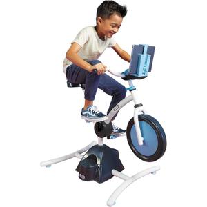 Little Tikes Pelican Explore & Fit Cycle Adjustable Play Fitness Exercise Equipment Stationary Bike with Videos and Built-in Bluetooth Speaker, For Kids Ages 3-7 Years, WHITE, BLUE