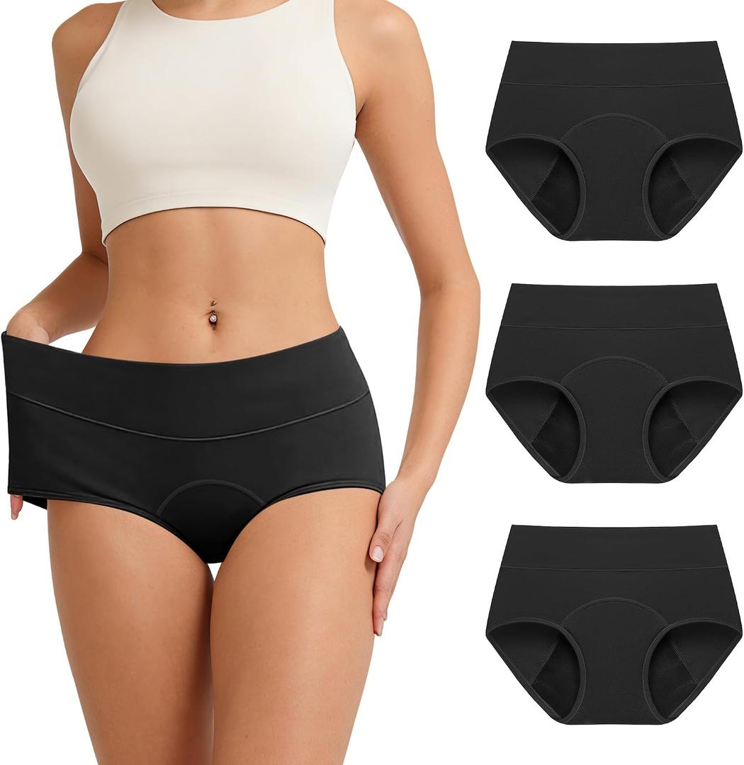 Period Underwear for Women High Waisted Leakproof Menstrual Panties Heavy Flow Absorbent Postpartum Briefs 3 Pack Medium