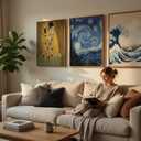 TBT Van Gogh Wall Art Set of 3, Gold Framed Canvas 20x30, Klimt Hokusai