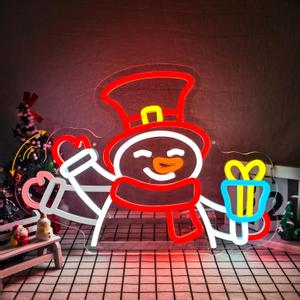 Snowman Waving Neon Sign Dimmable Christmas Neon Sign for Wall Decor Flashing christmas Neon Light Led Christmas Window Decorations for Home Party Decor