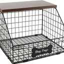 Metal Dog Toy Basket (11.8"x12"x8"),Dog Storage Organizer,Trapezoid Dog Toy Bin for Dog Accessories,Pet Stuff Storage Rack with Wood Shelf-Sturdy and Easy to Assemble