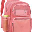 MAY TREE Mesh Backpack Heavy Duty Big Mesh Bag Large Capacity for Travel Beach Hiking Outdoor Sports with Paded Strap (Pink)