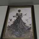 Dark Brown Framed 3D Texture Dark Academia Wall Art Gothic Raven and Woman Painting Picture Wall Decor Victorian Back Women Poster Print Artwork for Living Room Bedroom Home Decoration