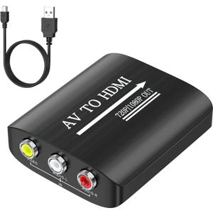 GINGIN AV to HDMI Converter, AV to HDMI Adapter Support 720p/1080p for PS1/PS2/PS3/Xbox 360/WII/N64/SNES/STB/VHS/VCR/Blue-Ray DVD Players