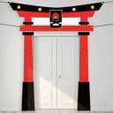 Japanese Torii Gate Door Banner 3PCS Ninja Warrior Backdrop Door Decoration for Karate Birthday Party Photo Booth Props