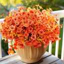 12 Bundles Artificial Fall Flowers for Outdoors Faux Plants Fake Mums Silk Flower for Outside Home Planter Window Porch Patio Front Door Decoration (Orange)