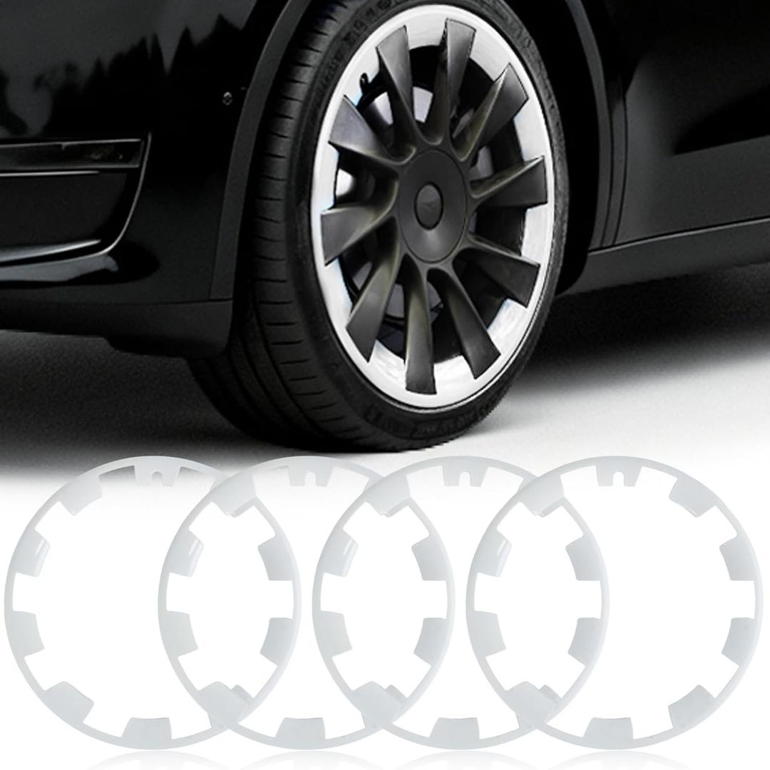 Wheel Rim Protect for Tesla Model Y 20" (2020-2024), Easy-Install Hubcaps Wheel Cover, Scratch-Resistant Car Tire Trim Rings, Stylish Design for Induction Wheels, Peal White 4Pcs Model Y Accessories