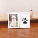 Pet Memorial Double Picture Frame with Paw Print Kit, Natural Wood, Includes Black Ink Pad and Print Papers (Brown)