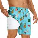Mens Swim Trunks with Compression Liner 7 inch Inseam Quick Dry 2 in 1 Beach Board Shorts with Pockets S-3XL (Teal, S)