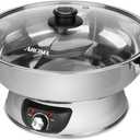Aroma Housewares ASP-610 Dual-Sided Shabu Hot Pot, 5Qt, Stainless Steel Aroma Housewares 3 Uncooked/6 Cups Cooked Rice Cooker, Steamer, Multicooker, 2-6 cups, Black