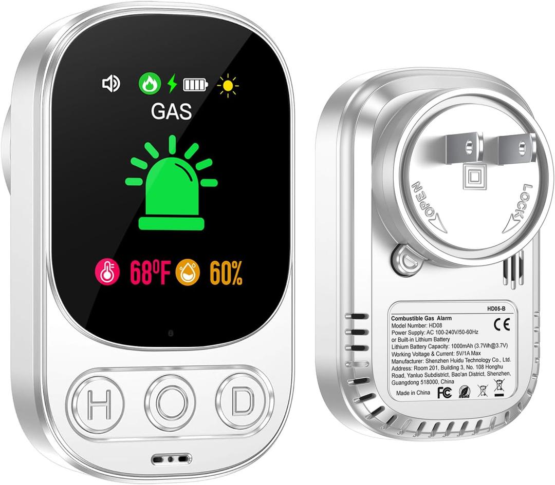 Plug in Natural Gas Detector with Backup Battery Combustible Gas Detector for Fuel Gas Liquefied Gas LPG LNG Methane Ethane Propane Butane, for Home Kitchen Travel, 1 Pack, White