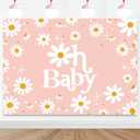 Mocsicka Daisy Baby Shower Backdrop 7x5ft Groovy Boho Floral Party Decor Cake Table Portrait Photo-Shoot Studio Props (Pink)