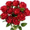 Jasion 12PCS Artificial Roses Realistic Velvet Silk Flowers Long Stem Faux Flowers Bouquet for Wedding Home Party Table Centerpieces Decorations (Red)