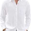 J.VER Men's Linen Shirts Casual Button Down Long Sleeve Shirt Solid Spread Collar Summer Beach Shirts with Pocket (White, 4XL)