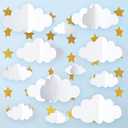 Hotop 18 Pcs 3D Cloud Party Decorations Hanging Clouds with Stars Garland White Paper Decorations for Baby Shower Wedding Ceiling Party Room Decor