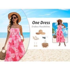 Gardenwed Women's Floral Print Maxi Dress,Spaghetti Strap Smocked Bodice A-Line Sundress with Pockets, Small