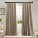 RYB HOME 100% Blackout Flax Linen Curtains 84 Inch Long- Rod Pocket & Back Tab Window Treatment, Thermal Insulated Privacy Curtains for Living Room/Bedroom, W52 x L84, Mocha, 2 Panels
