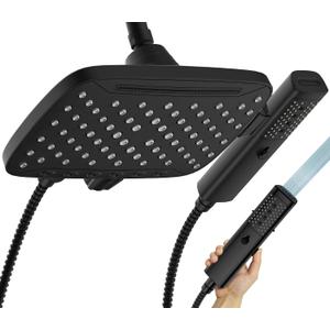 JDO High Pressure Shower Head, 7 Spray Modes Rain Shower Heads with Handheld Spray Combo,Dual Showerhead with 10 Inch Rainfall Spray, Detachable Hand Held Shower, Stainless Steel Hose, Power Wash (Matte Black)