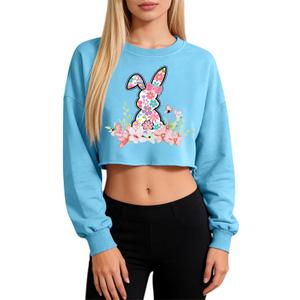 Womens Easter Shirts Cute Floral Bunny T-Shirt Leopard Print Tee Easter Gift Casual Top Shirts (Blue, M)