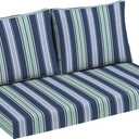 Arden Outdoor Loveseat Cushion Set, 48 x 24, Rain-Proof, Fade Resistant, Cushion Set for Couch, Bench, and Swing Sapphire Aurora Blue Stripe, 18 x 16.5