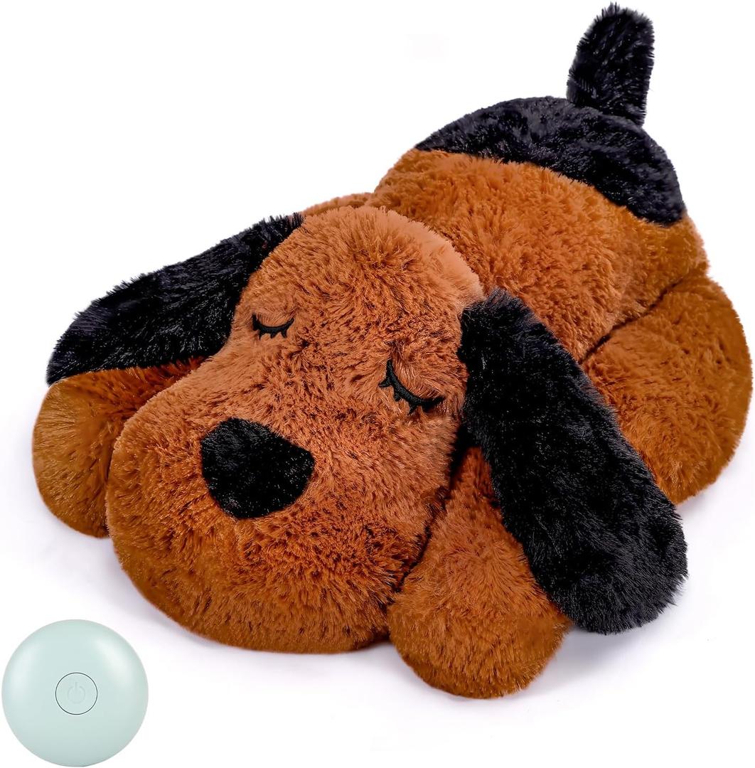 Heartbeat Puppy for Dogs, Helps for Anxiety Relief and Calming, Stuffed Animal Anxiety Calming Behavioral Puppy Heartbeat Toy Sleep aid for Cats Petsfor Small Breeds (Dark Brown)