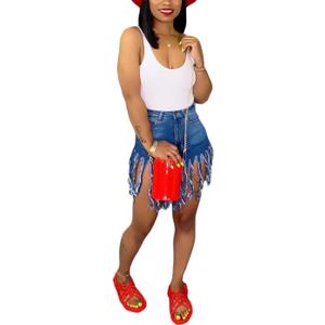 SIAEAMRG Women's Juniors Denim Shorts, High Waisted Frayed Raw Hem Tassels Short Pants Jeans (3X-Large, Blue)