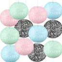 12 Pieces Large Pastel Paper Lanterns, 8 Inch Hanging Paper Lantern Composition Notebook Lantern Pastel Classroom Decor, Classroom Office Back to School Decorations(Black Pink Blue Green)