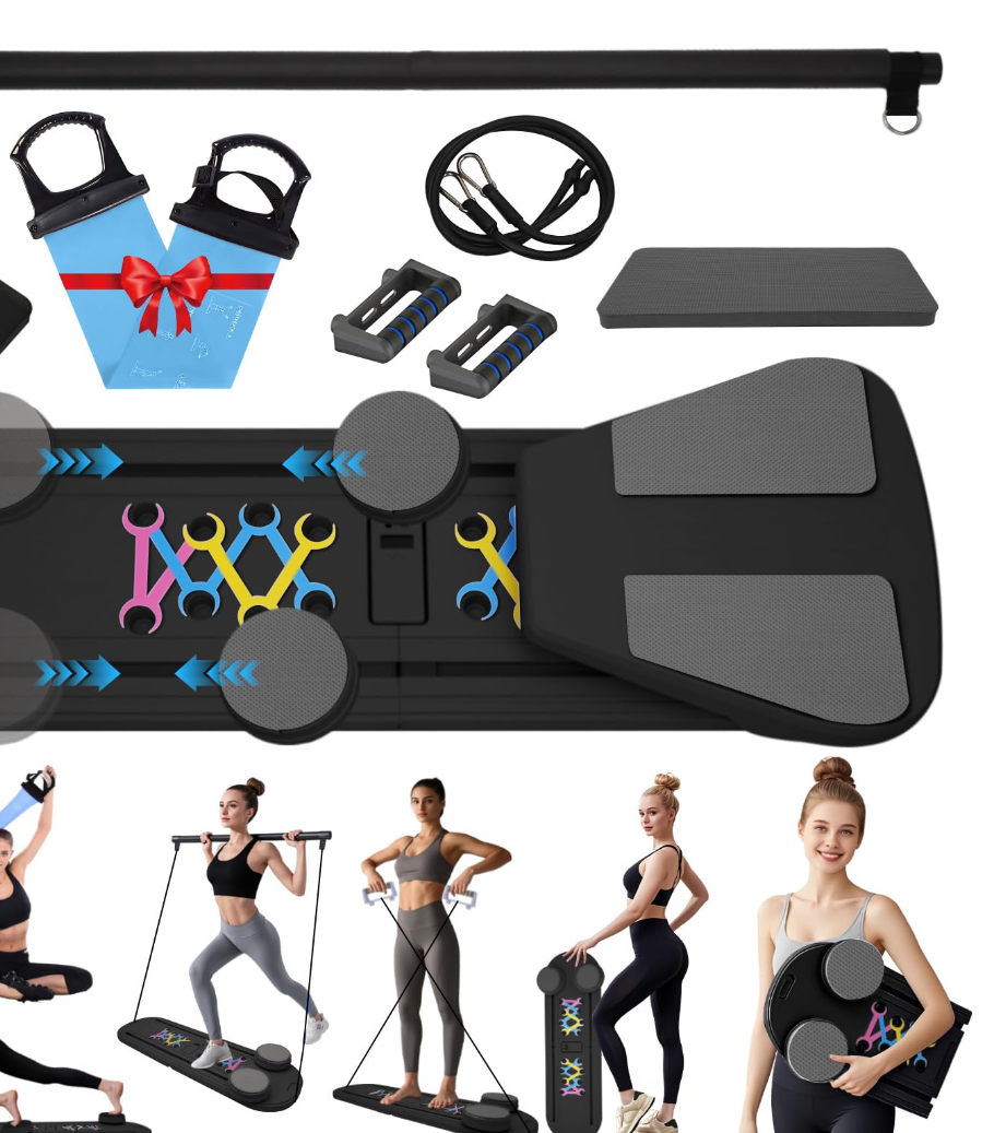 Toptoo Pilates Reformer Board Set for Home Workout, Multifunctional Portable Foldable Pilates Board for Small Spaces, Extra Complimentary Tension Straps, Full Body Workout for Women/Men