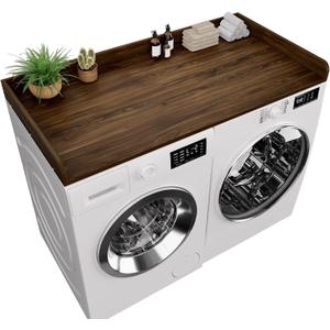 Washer Dryer Countertop 27.5 x 54 Inch Washer and Dryer Countertop for Laundry Room Organization with Edge Wooden Laundry Topper with Non-Slip Pad, Walnut