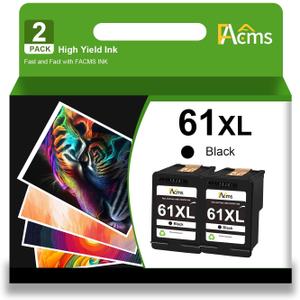 61XL Black Ink Cartridge Remanufactured Ink Cartridge Replacement for 61 61XL Ink for Envy 4500 4502 5535 DeskJet 1512 2548 2542 2540 1010 1510 OfficeJet 4630 2620 Envy 5530 Printer (2 Black)