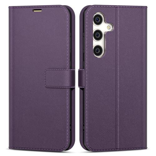 oakxco for Samsung Galaxy S21 Fe Wallet Case with Credit Card Holder, Magnetic RFID Slim Folio Book Flip Leather Phone Case for Women Men Girl, Cute Soft Silicone Rubber Shockproof Cover, Dark Purple