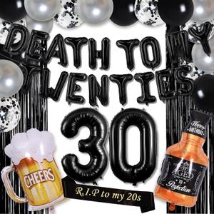 Death To My 20s Decorations 30th Birthday Decorations For Her Women Black 30th Birthday Party Decorations 30s Birthday Decorations Thirty 30 Years Old Decor Death To My Twenties Youth Decor for Him