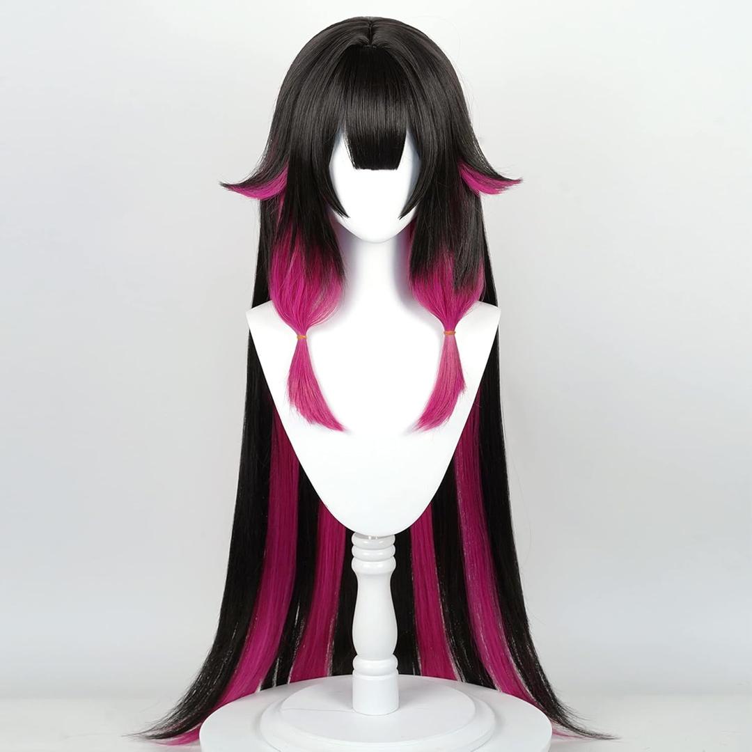 Anime Black Pink Purple Wigs 110cm/43.3in Women's Long Straight Hair In Colombina Game Cosplay Wig Halloween,Christmas,Comic con,Daily Wig,Party