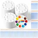 150 Pcs Painting Brushes Palettes Set, Including 50 Painting Palettes with 10 Wells, 100 Small Paint Brushes (Flat/Round), Nylon Brush Head, Paint Supplies for Acrylic Oil Watercolor Canvas Art DIY