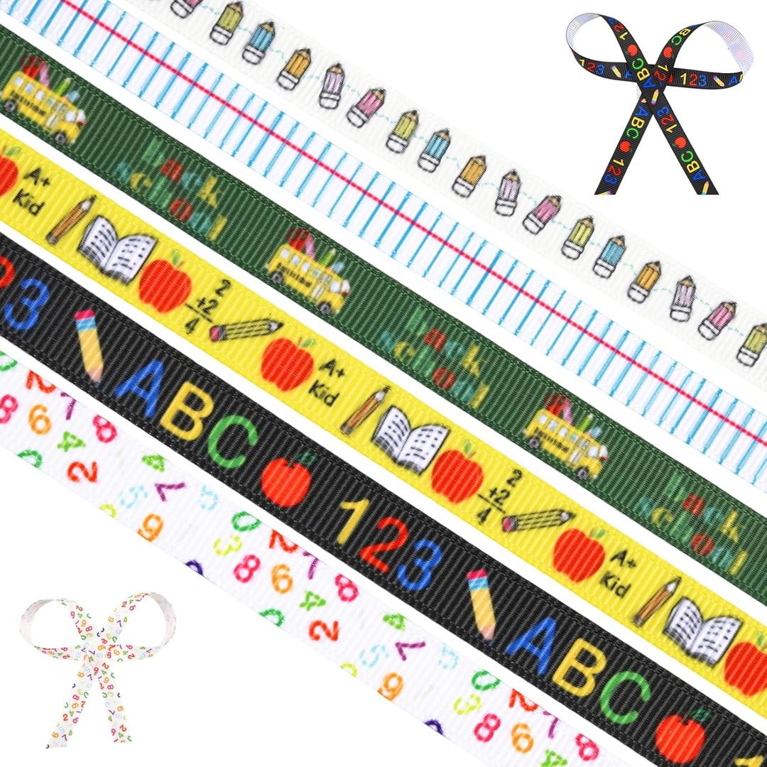 6 Rolls Back to School Grosgrain Ribbons 30 Yards School Themed Teacher Ribbon Pencil Ruler Ribbon for DIY Crafts Teacher Appreciation Gifts Wrapping Supplies