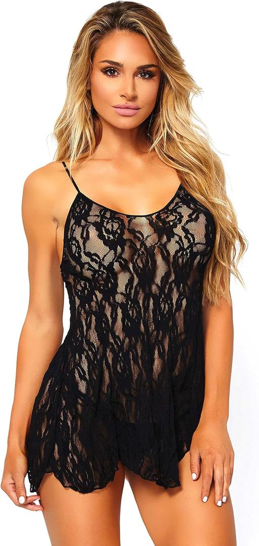 Leg Avenue Women's Rose Lace Flair Chemise (Black)