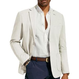 PJ PAUL JONES Mens Casual Blazer Sport Coat Vintage Cotton Linen Blazers Slim Fit Unlined Notched Lapel Blazer Sports Coat White XL