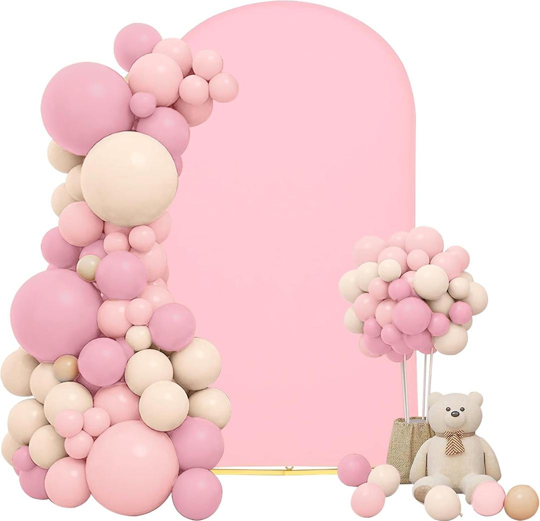 Wedding Arch Cover 7.2FT Pink Spandex Fitted Wedding Arch Cover Round Top Stand Covers Double-Side Stretchy Chiara Cover Backdrop Cover for Wedding Banquet Birthday Party Baby Shower Decoration