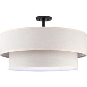 5 Light 22" Cream Fabric Black Semi Flush Mount Close to Ceiling Light Fixture