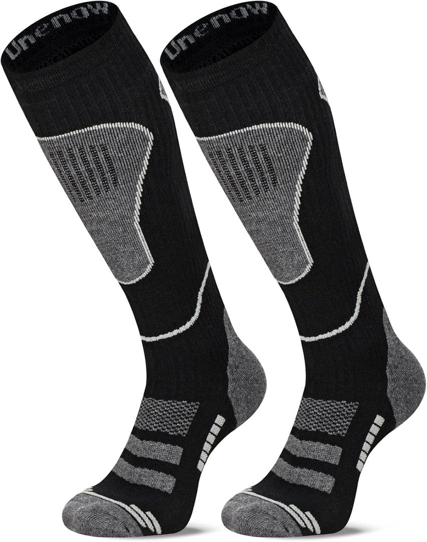 Merino Wool Ski Socks 2 Pairs, Thermal Knee High Warm Socks for Snowboarding, Hiking, Cold Weather, Snow, Hunting (Medium)