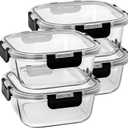 27 oz Glass Food Storage Containers with lids, 4 Pack Square Sandwich Containers/Box for Meal Prep, 3.3 Cup Glass Meal Prep Containers, Microwave, Oven, Freezer and Dishwasher, BPA-free