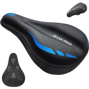 Zacro Bike Seat Cushion - Gel Padded Bike Seat Cover for Men & Women Comfort, Adjustable Velco Secure Bicycle Cushion Saddle, Fit with Peloton Bicycle, Indoor & Outdoor (Blue)