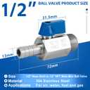 2Pack 1/4" Hose Barb to 1/4" NPT Male Mini Ball Valve 304 Stainless Steel Shut Off Valve with Clamps Kit for Air Water Fuel Gas (1/4" Barb x 1/4" NPT Male)