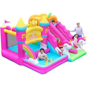 AirMyFun Inflatable Bounce House, Double Slide Bounce House, Pink Indoor Jumping Castle for Kids 3-8, 6 in 1 Princess Bounce House with 450 Blower
